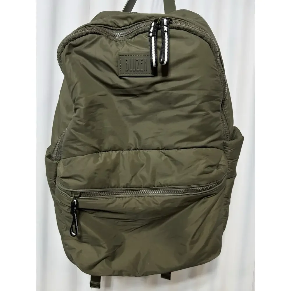 Bluzen Parachute Nylon Soft Backpack Olive Large Zipper Pockets